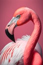 Realistic illustration of a pink flamingo bird in portrait format. Closeup design. Royalty Free Stock Photo