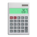 Realistic illustration of a plastic math calculator with buttons and display, vector