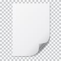 Realistic illustration of a sheet of A4 paper with folded corner and space for your text. Isolated on transparent background,