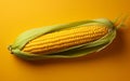 A realistic illustration of a single corn with a minimalist design on a mocca background, Generative Ai