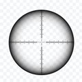 Realistic illustration of sniper rifle sight with crosshair on transparent background, vector Royalty Free Stock Photo