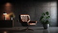 Style loft interior with leather armchair on dark wall background. Generative AI Royalty Free Stock Photo