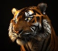realistic illustration of tiger face isolated on black background