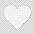 Realistic illustration of torn squared paper in heart shape. Isolated on transparent background, vector Royalty Free Stock Photo