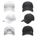 realistic illustration of a white and black textile baseball cap front, back and side view Royalty Free Stock Photo