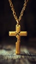 Realistic image of a broken golden cross chain symbolizing easter s divine liberation