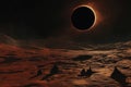 Realistic image of a solar eclipse observed from Mars, dark sky Royalty Free Stock Photo
