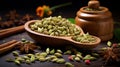 A realistic image of spice cardamom. AI Generated