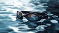 Realistic image of swimming goggles on rippled water surface with reflections in the lenses Royalty Free Stock Photo