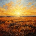 October Sunset Wheat Paintings In The Style Of Tanya Shatseva And Lovis Corinth