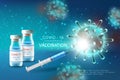 Realistic injection vaccine syringes for Coronavirus COVID-19 global epidemic flu disease background image 3D virus