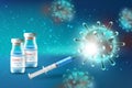 Realistic injection vaccine syringes for Coronavirus COVID-19 global epidemic flu disease background image 3D virus