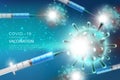 Realistic injection vaccine syringes for Coronavirus COVID-19 global epidemic flu disease background image 3D virus