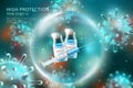 Realistic injection vaccine syringes for Coronavirus COVID-19 global epidemic flu disease background image 3D virus and