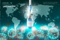 Realistic injection vaccine syringes for Coronavirus COVID-19 global epidemic flu disease world map background image 3D virus