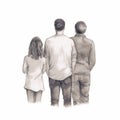 Realistic Ink Drawing Of Trio Of Men And Women - Digital Illustration By Erica Hopper And Jeff Kinney