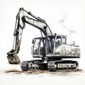 Realistic Ink Wash Painting Of An Excavator