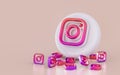 Realistic instagram sign icon on the white glossy background 3d render concpet