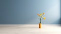 Realistic Interior With Blue Wall, Yellow Flowers, And White Floor Royalty Free Stock Photo