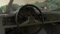 Realistic Interior of a retro beautiful car: wheel, dashboard. Design. Abstract old fashioned passenger expensive Royalty Free Stock Photo