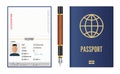 Realistic international passport and fountain pen