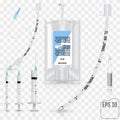 Realistic Intravenous fluid, syringe, test tubes, tracheal tube Royalty Free Stock Photo