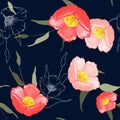 Realistic isolated seamless flower pattern. Vintage set. Wallpaper. Hand drawn. Vector illustration. Abstract flower drawing. Royalty Free Stock Photo