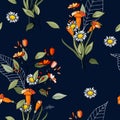 Realistic isolated seamless flower pattern. Vintage set. Wallpaper. Hand drawn. Vector illustration. Abstract flower drawing. Royalty Free Stock Photo