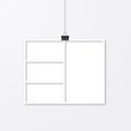 Realistic isolated white paper photo frame hanging with binder clips. Template collage vector illustration. Mock up for Royalty Free Stock Photo