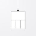 Realistic isolated white paper photo frame hanging by binder clips. Template collage vector illustration. Timeline for Royalty Free Stock Photo