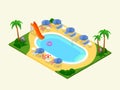 Realistic isometric outdoor waterpool.