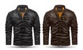 Realistic jacket leather black brown collection on white background vector Royalty Free Stock Photo