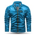 Realistic jacket leather blue on white background vector