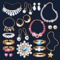 Realistic jewelry accessories icons set.