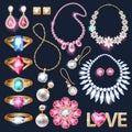 Realistic jewelry accessories icons set.