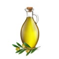 Realistic Jug Pitcher of olive oil and branch of olives. Vector illustration Royalty Free Stock Photo