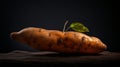 Realistic 8k Commercial Photography: Baby Sweet Potato On Dark Minimalist Background