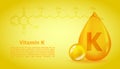 Realistic K Phylloquinone Vitamin drop with structural chemical formula. 3D Vitamin molecule K Phylloquinone design