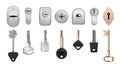 Realistic Keys Keyholes Door Locks Icon Set