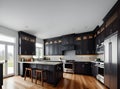 Realistic kitchen design in hyperdetailed medium shot. Royalty Free Stock Photo