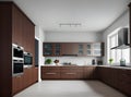 Realistic kitchen design in hyperdetailed medium shot. Royalty Free Stock Photo