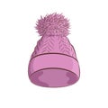 Realistic knitted hat with a pompon. Women fashion accessories.