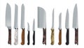 Realistic knives. 3D food carving tools. Stainless steel sharp blades. Kitchen cutters. Metal cookware. Daggers for