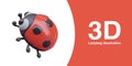 Realistic ladybug climbs up. Beetle with shiny hard wings. Red funny insect, side view