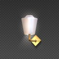 Realistic lamp. 3D light furniture for interior design. Golden electric sconce with lampshade on transparent background
