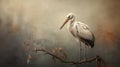 Realistic Landscape: Heron Perched On Branch With Soft Tonal Colors