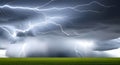 Realistic landscape illustration during storm with lightning