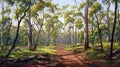 Realistic Landscape Painting Of Australian Deciduous Forest