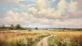 Vibrant English Countryside Landscape Oil Painting With Winding Path Royalty Free Stock Photo