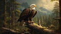 Realistic Landscape Painting Of An Eagle In A Forest